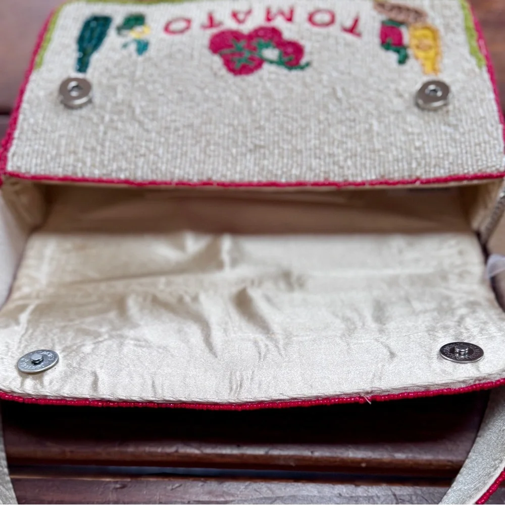 Heirloom Tomato Beaded Shoulder Bag - Cream with Tomato Bag Charm - Picture 12 of 13